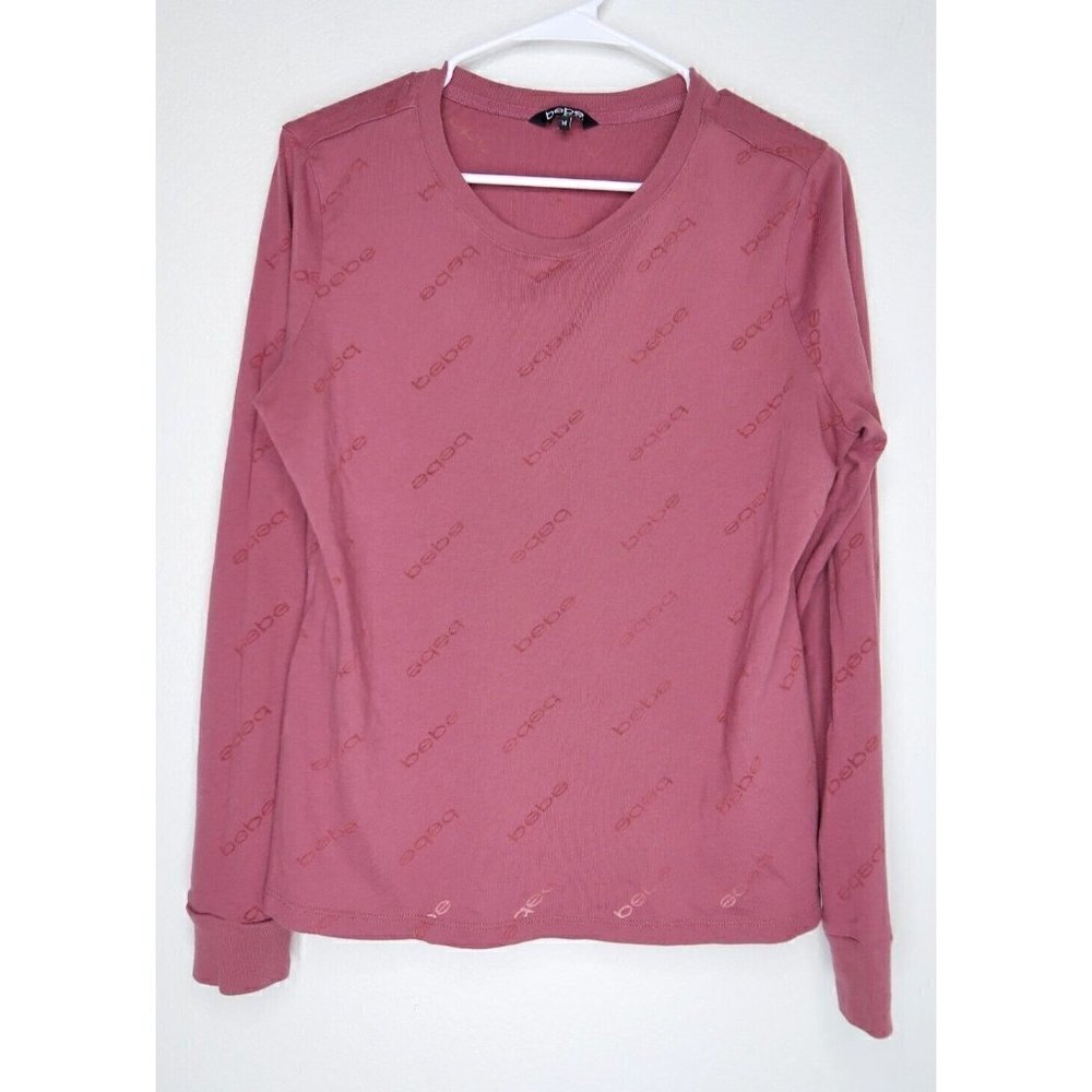 BeBe Sport Purple Long Sleeve Top See Through Logo Womens Size Medium RN63619